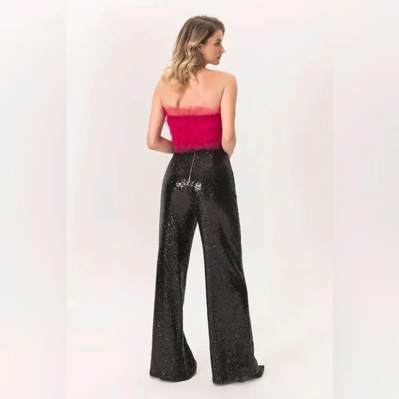 NEW Women’s Sequin Wide Leg Trousers Black M - Picture 11 of 13